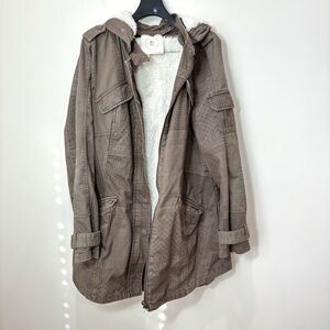 HEI HEI Anthropologie Anorak Jacket Brown Women M Removable Fur Vest Hood Grunge